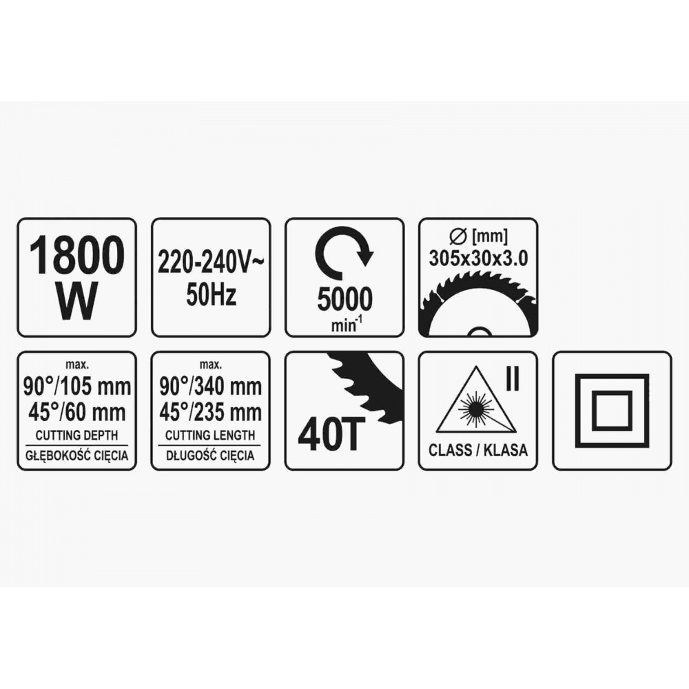 Пила торцьовальна з лазером і протяжкою YATO 1.8 кВт диск 305 x 30 мм - фото 7 Пила торцьовальна з лазером і протяжкою YATO 1.8 кВт диск 305 x 30 мм - фото 7