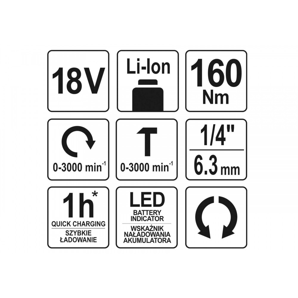 Шуруповерт ударний акумуляторний YATO Li-Ion 18 В 160 Нм (без акумулятора і зарядного пристрою) - фото 3 Шуруповерт ударний акумуляторний YATO Li-Ion 18 В 160 Нм (без акумулятора і зарядного пристрою) - фото 3