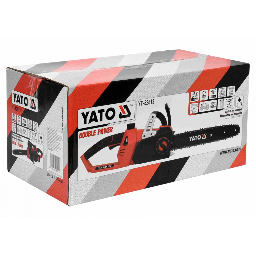 Пила ланцюгова акумуляторна YATO 36 В (2 x Li-Ion 18 В) 14"/35 см (БЕЗ АКУМУЛЯТОРА) - фото 1 Пила ланцюгова акумуляторна YATO 36 В (2 x Li-Ion 18 В) 14"/35 см (БЕЗ АКУМУЛЯТОРА) - фото 1