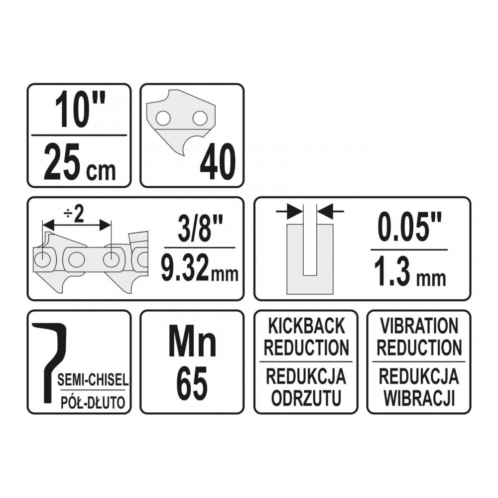 Ланцюг YATO l= 10"/ 25 см (40 ланок) для ланцюгових пил з направляючою шиною YT-84925 - фото 2 Ланцюг YATO l= 10"/ 25 см (40 ланок) для ланцюгових пил з направляючою шиною YT-84925 - фото 2