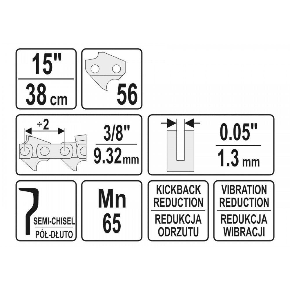 Ланцюг YATO l= 15"/ 38 см (56 ланок) для ланцюгових пил з направляючою шиною YT-849321 - фото 2 Ланцюг YATO l= 15"/ 38 см (56 ланок) для ланцюгових пил з направляючою шиною YT-849321 - фото 2