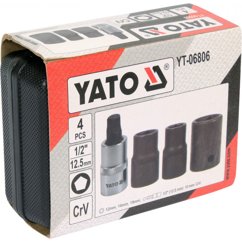 Головки 5-гранні для гальмівних супортів авто YATO: квадр-1/2", 12.5, 14, 19 мм біта- 10 мм, 4 шт - фото 3 Головки 5-гранні для гальмівних супортів авто YATO: квадр-1/2", 12.5, 14, 19 мм біта- 10 мм, 4 шт - фото 3