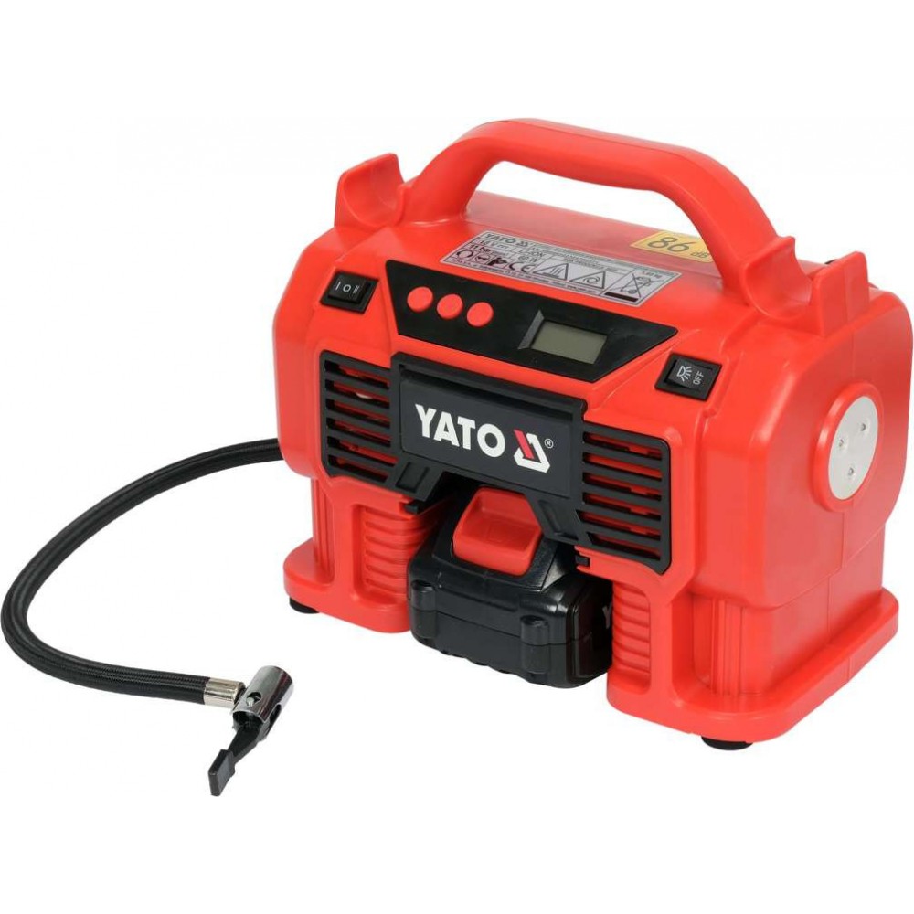 Компресор акумуляторний YATO Li-Ion 18 В, 3.0 AxГ, 60 Вт,тиск ≤ 11 Bar, подача повітря- 21 л/хв - фото 1 Компресор акумуляторний YATO Li-Ion 18 В, 3.0 AxГ, 60 Вт,тиск ≤ 11 Bar, подача повітря- 21 л/хв - фото 1