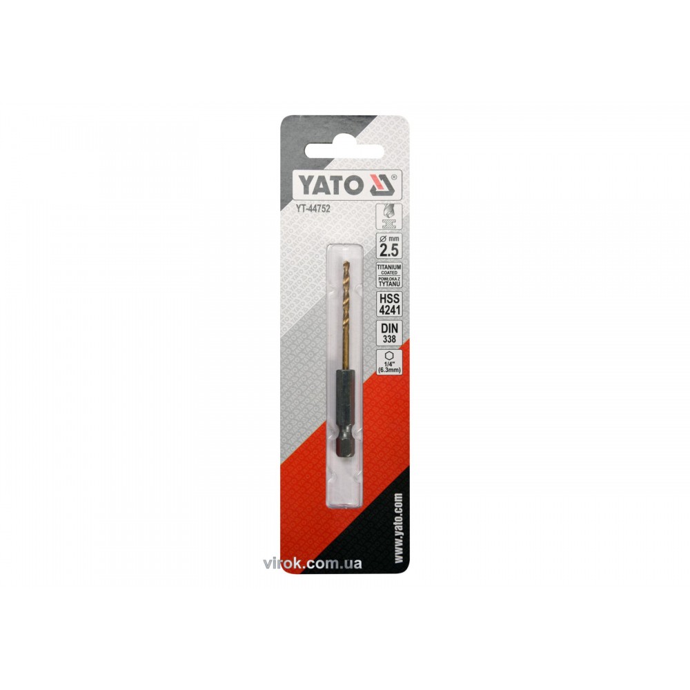 Свердло по металу з шестигранним хвостовиком 1/4" YATO HSS-TiN 2.5 х 80/30 мм - фото 2 Свердло по металу з шестигранним хвостовиком 1/4" YATO HSS-TiN 2.5 х 80/30 мм - фото 2