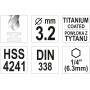 Свердло по металу з шестигранним хвостовиком 1/4" YATO HSS-TiN 3.2 х 85/36 мм - фото 4