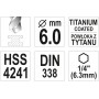 Свердло по металу з шестигранним хвостовиком 1/4" YATO HSS-TiN 6 х 113/57 мм - фото 4 Свердло по металу з шестигранним хвостовиком 1/4" YATO HSS-TiN 6 х 113/57 мм - фото 4