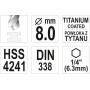 Свердло по металу з шестигранним хвостовиком 1/4" YATO HSS-TiN 8 х 117/75 мм - фото 4