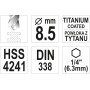 Свердло по металу з шестигранним хвостовиком 1/4" YATO HSS-TiN 8.5 х 117/75 мм - фото 4
