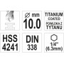 Свердло по металу з шестигранним хвостовиком 1/4" YATO HSS-TiN 10 х 133/87 мм - фото 4