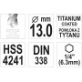 Свердло по металу з шестигранним хвостовиком 1/4" YATO HSS-TiN 13 х 151/101 мм - фото 4 Свердло по металу з шестигранним хвостовиком 1/4" YATO HSS-TiN 13 х 151/101 мм - фото 4
