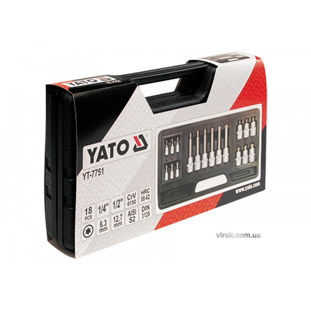 Набір головок торцевих YATO 1/2" і 1/4" з насадками TORX 18 предметів - фото 1 Набір головок торцевих YATO 1/2" і 1/4" з насадками TORX 18 предметів - фото 1