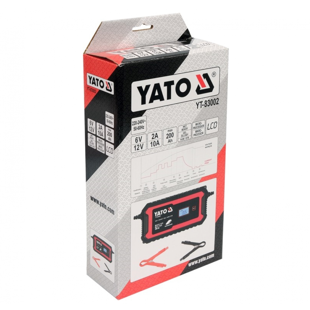 Зарядний прилад мережевий з LCD дисплеєм 230В YATO до акумуляторів 6V-2А 12V-10А, макс. 240AГод - фото 4 Зарядний прилад мережевий з LCD дисплеєм 230В YATO до акумуляторів 6V-2А 12V-10А, макс. 240AГод - фото 4