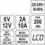 Зарядний прилад мережевий з LCD дисплеєм 230В YATO до акумуляторів 6V-2А 12V-10А, макс. 240AГод - фото 8 Зарядний прилад мережевий з LCD дисплеєм 230В YATO до акумуляторів 6V-2А 12V-10А, макс. 240AГод - фото 8